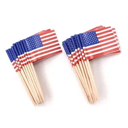 Zubehör Amerika-Zahnstocher-Flaggen, 300 Stück Papier-Essenspieße, Kuchen-Zahnstocher, Cupcake-Topper, Obst-Cocktail-Stäbchen, USA-Zahnstocher-Flagge