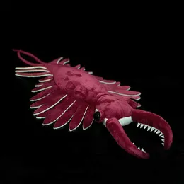 Fyllda plyschdjur 53x33cm anomalocaris plysch leksaksimulering spadeformad räkor original paontology serie havsvaror modell doll barn gåvor l240322