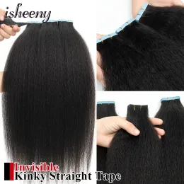 Extensions Isheeny Cachet Injection Tape In Extensions Kinky Straight Echthaar 12"24" Invisible Virgin Tape Hair Natural Color 1B 20St