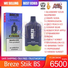 100% оригинал Breze Stiik BS6500 Puff Одноразовая электронная сигарета Vape Pen с электронным соком Перезаряжаемая батарея емкостью 400 мАч Емкость 15 мл 6500 затяжек 12 различных вкусов