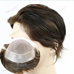 Toupees Toupees Durable Men Human Hair Toupee Mono Lace Top With Skin Pu Base Hairpieces Male Hair Prosthesis Straight Replacement System