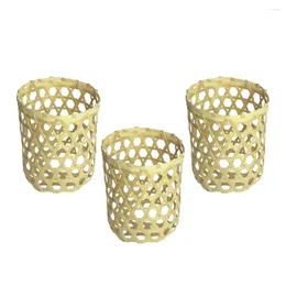 Candle Holders 3 Pcs Bamboo Candlestick Base Cup Anti-scald Cover Bottle Sleeves Decor Gold Protective Woven Braided Accessories