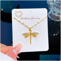 Pendant Necklaces Dragonfly Pendants Necklace Jewelry Accessories For Elegant Women Luxurious Short Clavicle Chain Gifts 316L Stainles Dhxgj