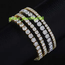 Nowy 3 mm 4 mm 5mm 5 mm S925 srebrny srebrny 1 wiersz Moissanite Tennis Link Bracelets Bracelets Women Men Hip Hop Bling Ice Out Rapper Biżuteria