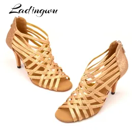 Stövlar latinska dansstövlar gyllene svart glitter professionell 10 cm hälhöjd zapatos de baile size us 3.512 cm dansskor för kvinnor