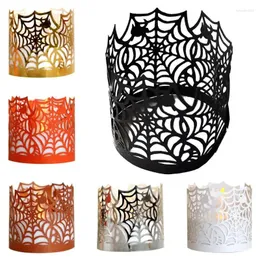 Castiçais KX4B 50pcs Halloween Web Paper Cut Hollow Flameless Tea Light Lam