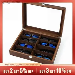 Шкатулки для драгоценностей, высококачественные очки, солнцезащитные очки, деревянная коробка для хранения с 8 слотами, высококачественная коробка для хранения очков из орехового дерева L240323