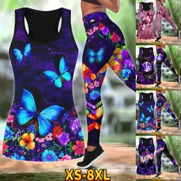 Kläder 2023 Spring High midja Kvinnors Activewear Set Yoga Suit Yoga Set 3D Print 2 -stycken Leggings Tank Top Yoga Breattable Fitness Gym