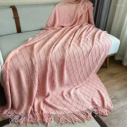 Cobertores Sofá Cobertor Escandinavo Retro Diamante Check Cor Sólida Malha Verão Nap Ar Condicionado Quarto Phi