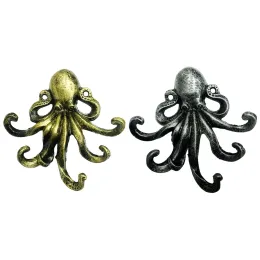 Rails Cast Iron Large Octopus 5 Hooks Crafts Wrought Key Nordic Vintage Antique Wall Mounted Clothes Hanger Key Holder Rack