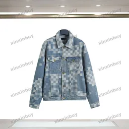 xinxinbuy men designer coatジャケットチェスボードグリッドモザイクレターJacquardファブリック1854長袖女性ブラックダークブルーブラウンS-2xl