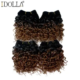 Weave Weave Jerry Curly Hair Bundles Kinky Curly Short Synthetic Hair Weaving Honey Blonde Hair for Women 8 10inch 4Pieces/Lot