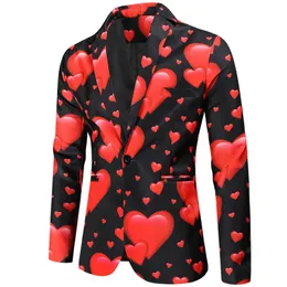 Valentines Gift Mens Fashion Suit Party Coat Casual Slim Fit Blazer Buttons Suit 3D heart Print Painting Blazers Jacket Men 240313