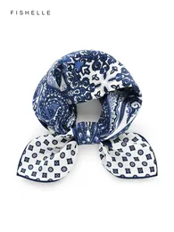 blue white ethnic style printed natural silk twill small square scarf for women spring autumn real scarves mens hijab 240322