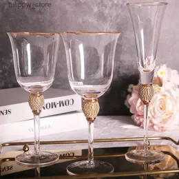 Copos de vinho Europeu Golden Edge Cocktail Glass Diamond Wine Set Transparente Champagne Cup Open-Top Goblet Light Luxury Crystal Wine Glasses L240323