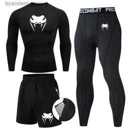 Herren Trailsuits Herrenkompressionssatz MMA Langarm oder kurzärmelig T-Shirt Herren enge Hose Fitnesskleidung Rashguard Sportswear L240320