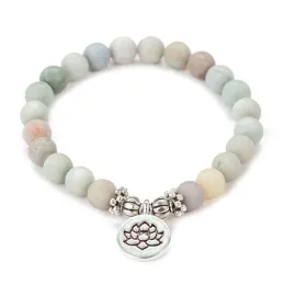 Beaded 8mm Matte Amazonite Stone Strand Armband Yoga Chakra Mala om Lotus Kvinnor Män Charm Handgjorda smycken Drop Leverans Armband OT6QS