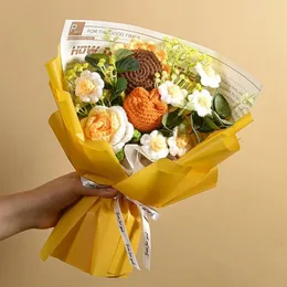 كروشيه زهرة باقة يدوية الزهور المنسوجة زهور متماسكة هدية هدية 14 فبراير هدايا S San Valentin Day 240308