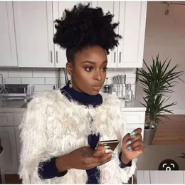 ذيل الحصان Afro kinky curly نسج أسود الشعر ذيل حصان نفخة مقطع طبيعي في Dstring الإنسان للنساء 120g منتجات التسليم extensio dh2a6