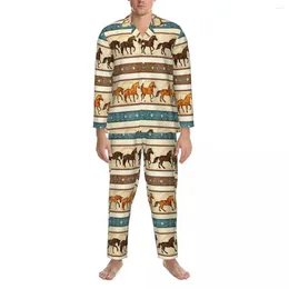 Pigiama da notte da uomo Pigiama da uomo Vintage Horse Sleep Stampa animale 2 pezzi Pigiama a maniche lunghe Romantico Oversize Home Suit