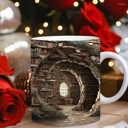 Canecas Beber Caneca Bonito Bookworm Café Xícara Estante Cerâmica para Amantes de Livros Prateleira de Biblioteca Exclusiva com Padrão