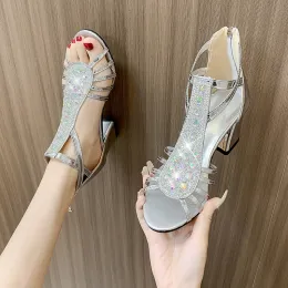 صندل 2023 Fashion Women's Shoes zip Women’s Sandals Summer Slific Solid Sexy Crystal Office and Career New Heeled Sandals Womenzapatos Mujer