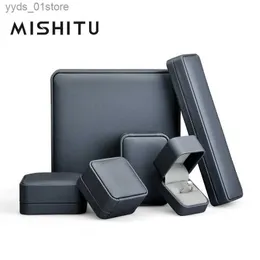 Smyckeslådor Mishitu Gorgeous Grey Blue Ring Box Leather Ring Present Box For Wedding Propos SMEEDDAY STALTER