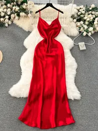 Casual Dresses Foamlina Elegant Open Back Slip Maxi Dress for Women Fashion Solid Sleeveless Backless Slim Summer Holiday Party Sexy Sexy