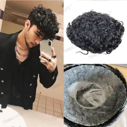 Toupees toupees 22 mm kręcone męskie brązowe czarne super trwałe ludzkie włosy skóra pełna PU MicroSkin Profizę kapilarną Naturalną linię frontu