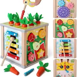 Sortowanie gniazdowania zabawki 6-w-1 drewniane aktywność kostki Montessori Baby Toy Classication i Sty Board Early Education Birthday Prezent 24323