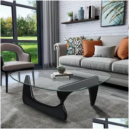 Living Room Furniture Black Coffee Table Triangle Glass Solid Wood Base Fit Drop Delivery Home Garden Otzqv