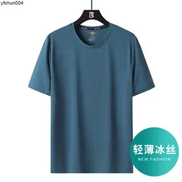 Cool Ice Silk Air Conditioning Clothes Breathable Short Sleeve T-shirt Mens Quick Drying Elastic Large Summer New Half Fashion {category}