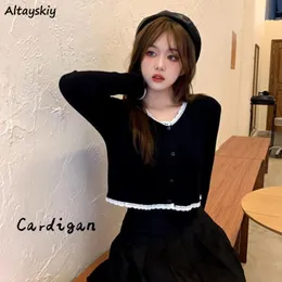 Cardigan nero Donna Chic Vintage Autunno Slim College Girls Maglieria corta All-match Ulzzang Semplice ed elegante maglione femminile Basic 240311