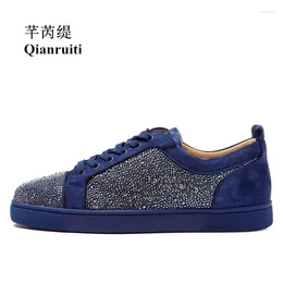 أحذية غير رسمية Qianruiti الرجال من جلد الغزال أحذية رياضية أزياء شقق راينستون منخفضة من الدرجة الأولى من الدرجة الأولى