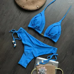 Damenbadebekleidung 2 Teile/satz Sexy Frauen Bikini Set Halter BH Hohe Taille Schnür-Slip Push-Up Badeanzug Schnell Trocknend Strand tragen