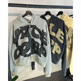 Oem Clothing Manufacturer 100% Cotton Customize Embroidered Design Distressed Zip Up Hoodie for Men