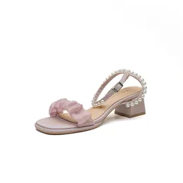 Mingman Women's Shoes Sandals 1798-3 Fashion Straight Line مع الكعب الكثيف الشفافة عالية الكعب الصنادل على الطراز الفرنسي للسيدات