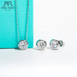 AnuJewel D Color Lünette Ohrstecker 18K vergoldet Anhänger Halskette 925 Sterling Silber Schmuckset Zollschmuck 240301