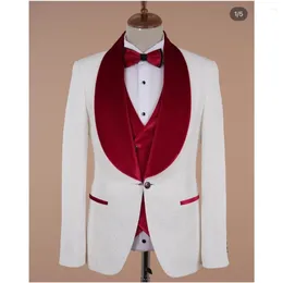 دعاوى الرجال للرجال Men Jacquard Velvet Shawl Lapel Vest Custom Made Caseume Homme Wedding Groom Prom Terno Maschulino Slim Blazer 3 PC