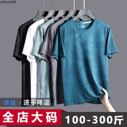 Ice Silk Short Sleeves T-shirt for Mens Summer New American Round Neck Large Loose Sports Fatty Plus Weight 8xl I220