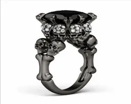 Brand Punk Jewelry Skull 10KT Black Gold Filled Demon Princess 5CT Black Sapphire Cocktail Wedding Bands Ring for Women Men61410834680569