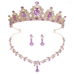 Halsbandörhängen Set Crown Bride Rhinestone Choker Halsband Tiara för bröllopshuvudbonad