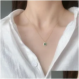 Pendanthalsband Dubais lyxguldsmycken 925 Sterling Sier Emerald Green CZ -halsband för kvinnor Drop Leverans smycken hängen Dhzbi