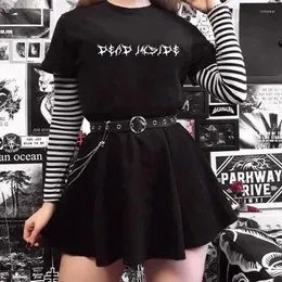 여자 T 셔츠 Dreamchase-Jf Goth Dead Inside Letter 인쇄 티셔츠 여성 Harajuku Cotton Hipster Grunge 스타일 Black Tee Gothic Clothing