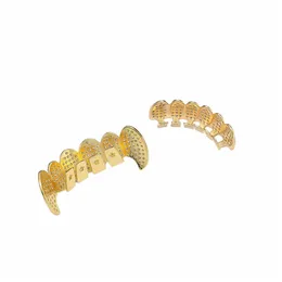 Grillz Dental Grills Gold Shiny Iced Out Teeth Rhinestone Top Bottom Set Hip Hop Jewelry Drop Delivery Body DHCMZ