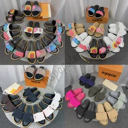 Designer Slipper Pool Pillow Slides Sandalen Plattform Baumwollstoff Stroh Lässige Hausschuhe für Frauen Sommer Flache Komfort Pantoletten Gepolstert Größe EUR 35-44