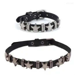 Colar brincos conjunto harajuku pulseira de couro tendência punk rebite estrela de cinco pontas faixas de pescoço