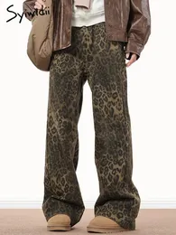 Джинсы Syiwidii с леопардовым принтом Y2k Женские широкие джинсовые брюки большого размера Уличная одежда Хип-хоп Свободные мешковатые винтажные дизайнерские джинсы 240313