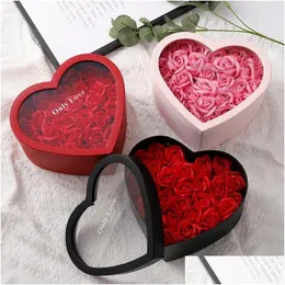 Gift Wrap 1Pc/Set Flower Box Heart Shaped Stam Paper Florist Packaging Rose Case For Party Valentines Day Wedding Decorgift Drop Del Dhuey