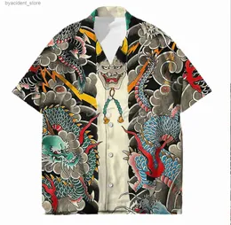 Camicie casual da uomo Tessffel samurai tatuaggio giapponese stampato in 3D camicia da spiaggia hawaiana da uomo alla moda estate Harajuku abbigliamento casual oversize da strada L240320